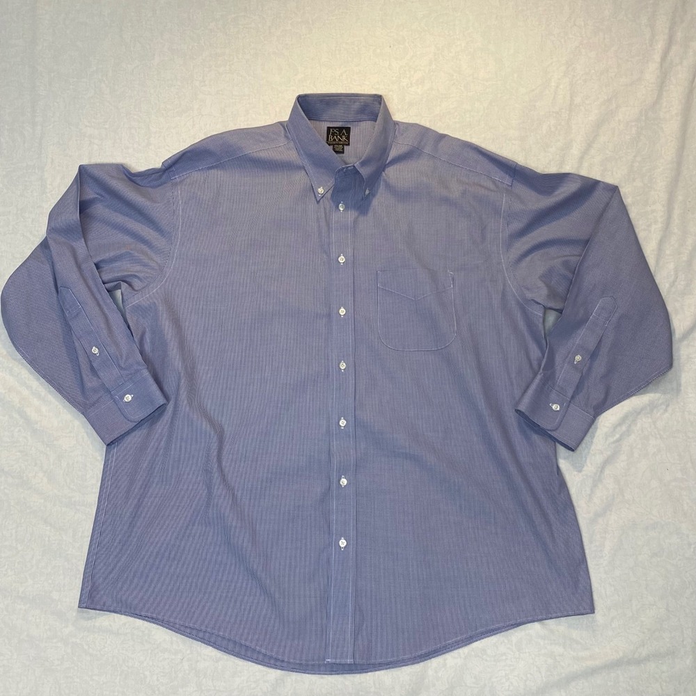 Jos A Bank Traveler Lot 3 Dress Shirts 17.5 34 Blue Check Stripe Cotton - Picture 4 of 16